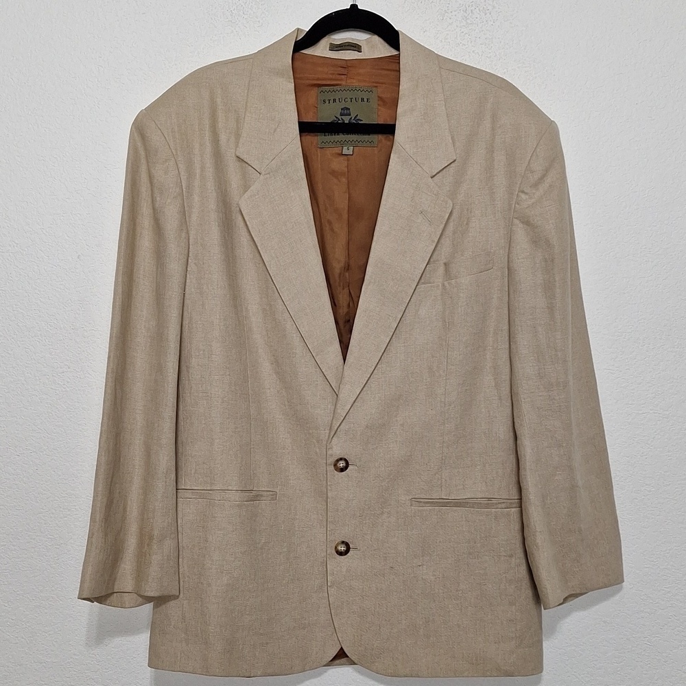 Structure NWOT Brown Tan Preppy Careerwear Two Button Linen Blazer Jacket Size S